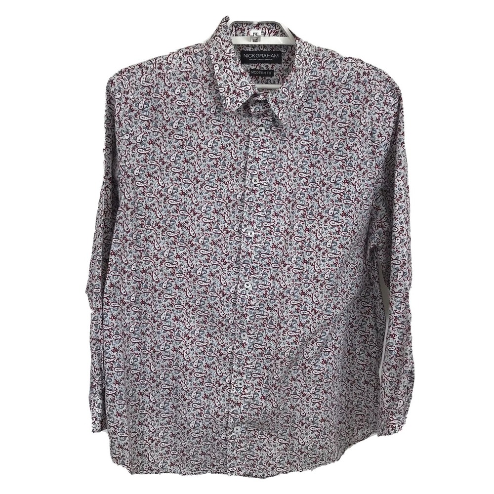 Nick Graham Mens Multi Color Long Sleeve Modern Fit XL Cotton Shirt Button Front